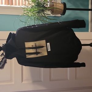 AUTHENTIC Burberry Men's Black Appliqué-logo Drawstring Hoodie Medium